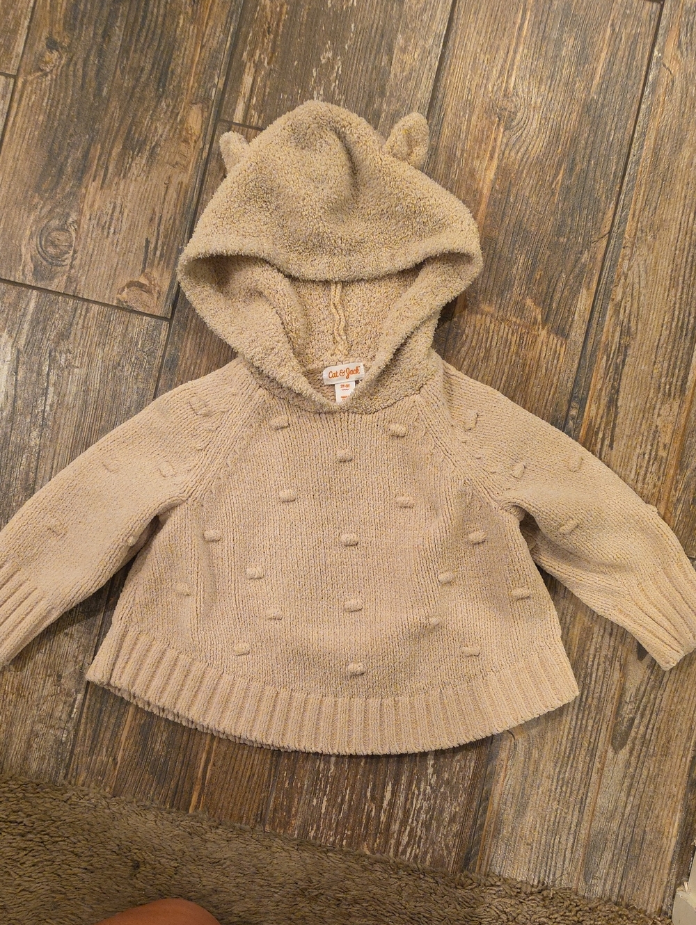 Cat & Jack Beige Knit Hoodie Sweater with Ear Detail